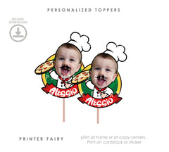 Personalized Pizza Party Toppers or Stickers (Digital File)