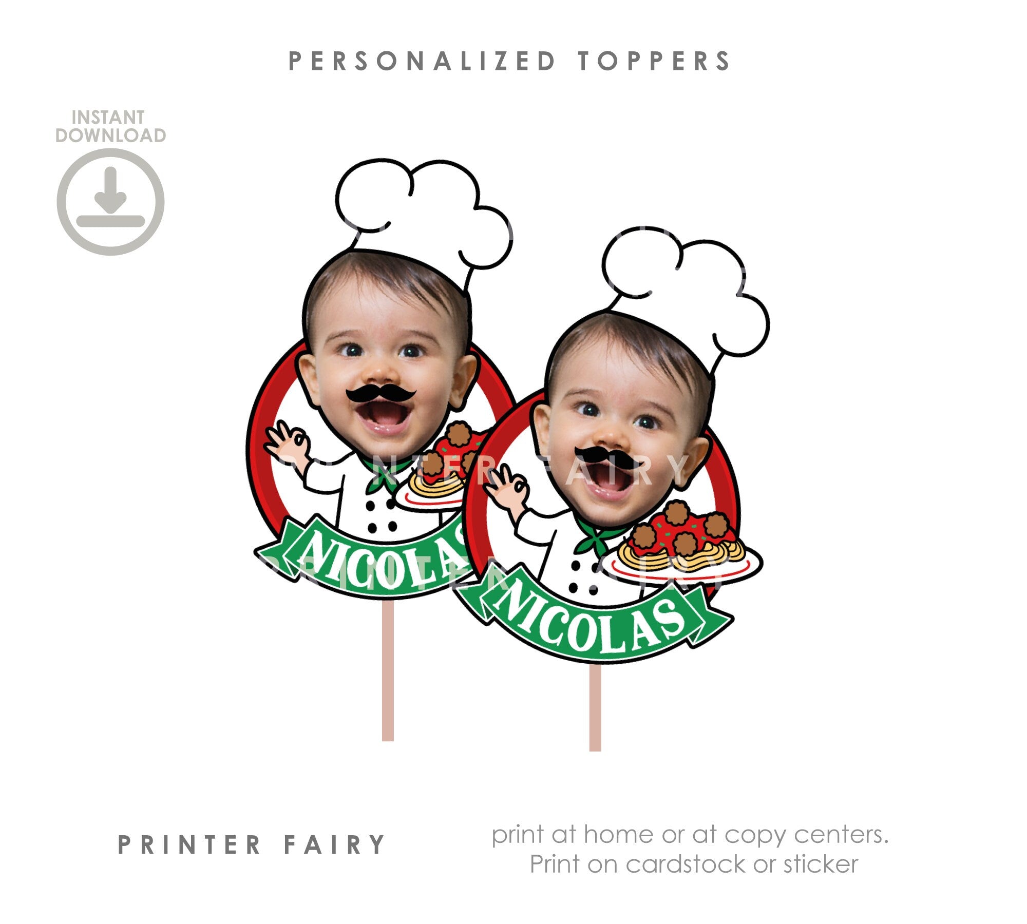 Personalized Meatballs Party Toppers, Spaghetti Birthday (Printable)