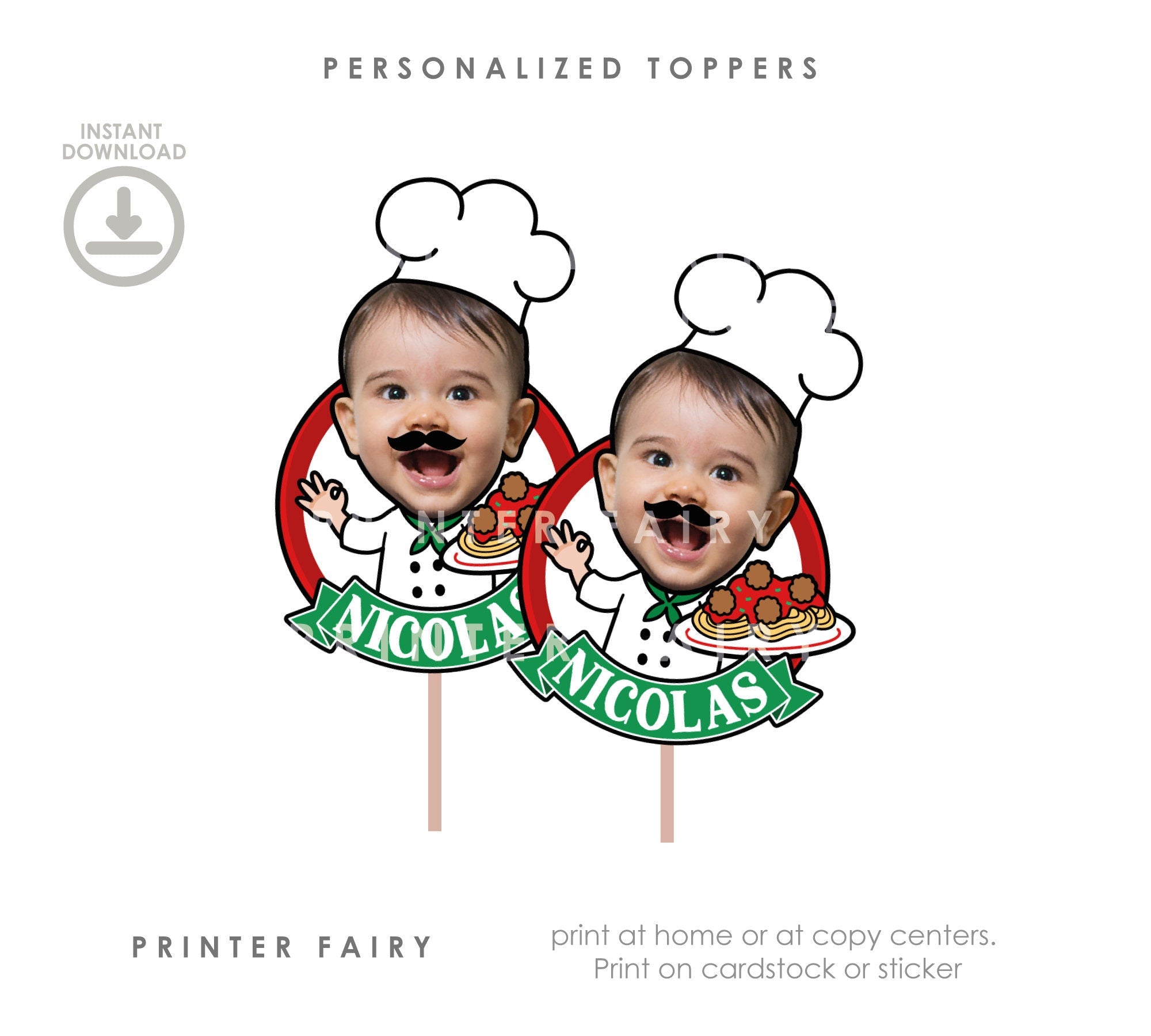 Personalized Meatballs Party Toppers, Spaghetti Birthday (Printable)