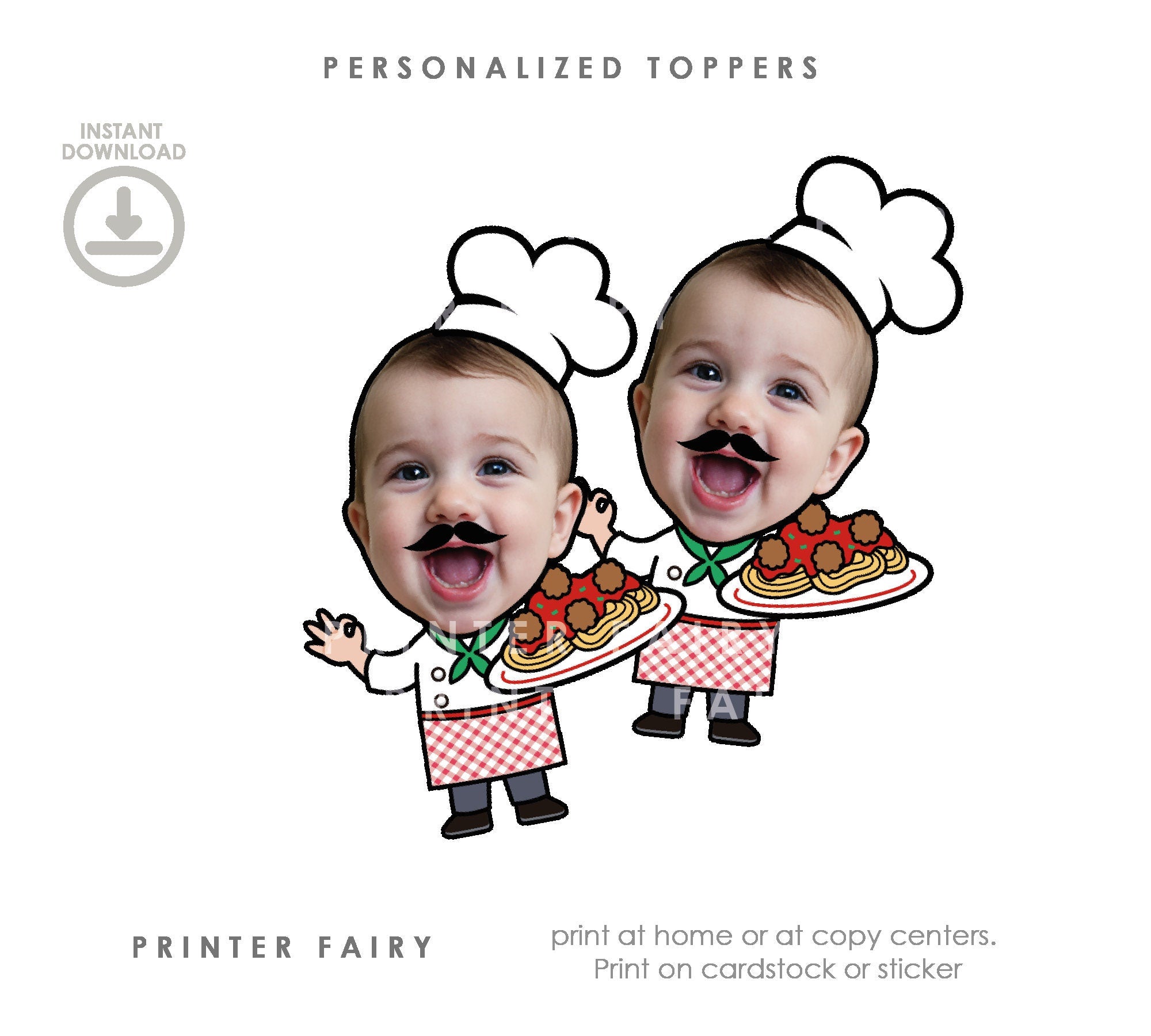 Personalized Trattoria Cupcake Toppers, Italian Party Decoration (Digital Download)