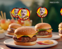 BBQ Birthday Party Toppers with Photo, Digital Printable Party Decorations, Instant Download