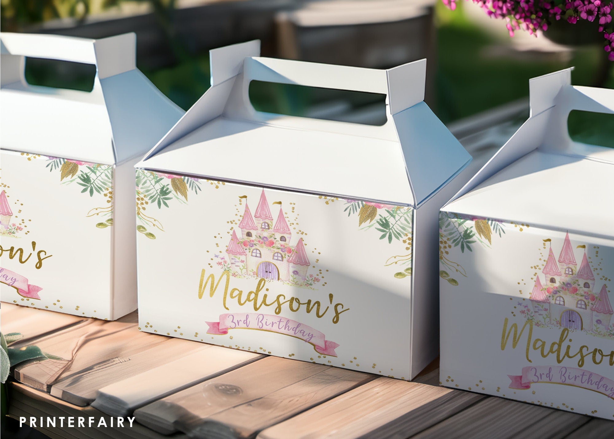 Princess Castle Favor Box Label, Floral Birthday Party (Editable, Instant Download)