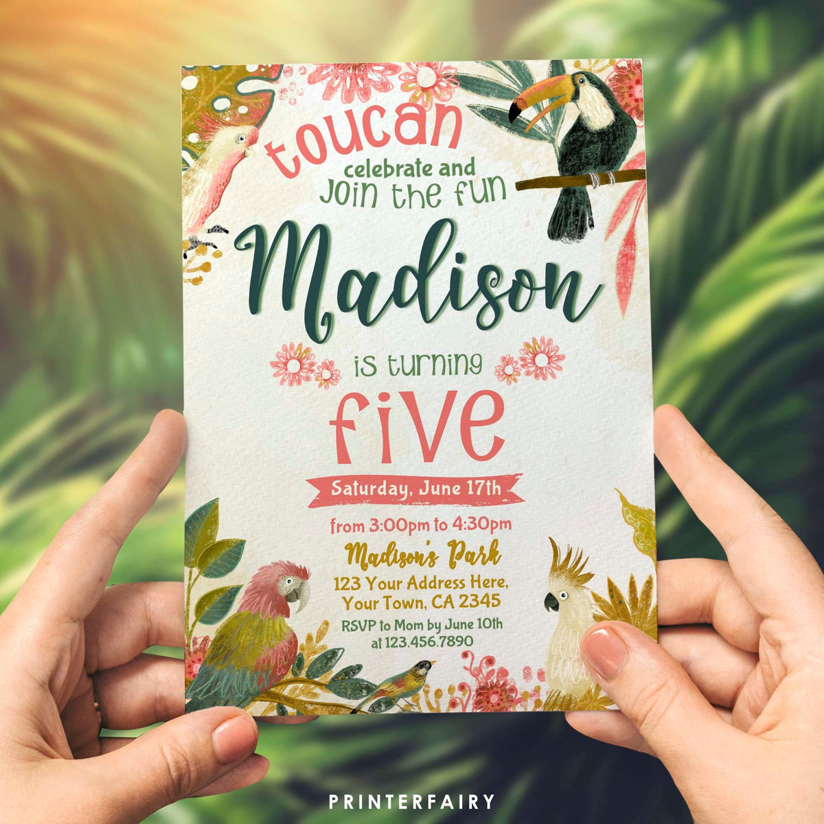 Tropical Birds Birthday Invitation, Luau Party (EDITABLE, Instant Download)