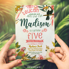 Tropical Birds Birthday Invitation, Luau Party (EDITABLE, Instant Download)