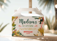 Tropical Bird Birthday Favor Box Label, Editable (Instant Download)