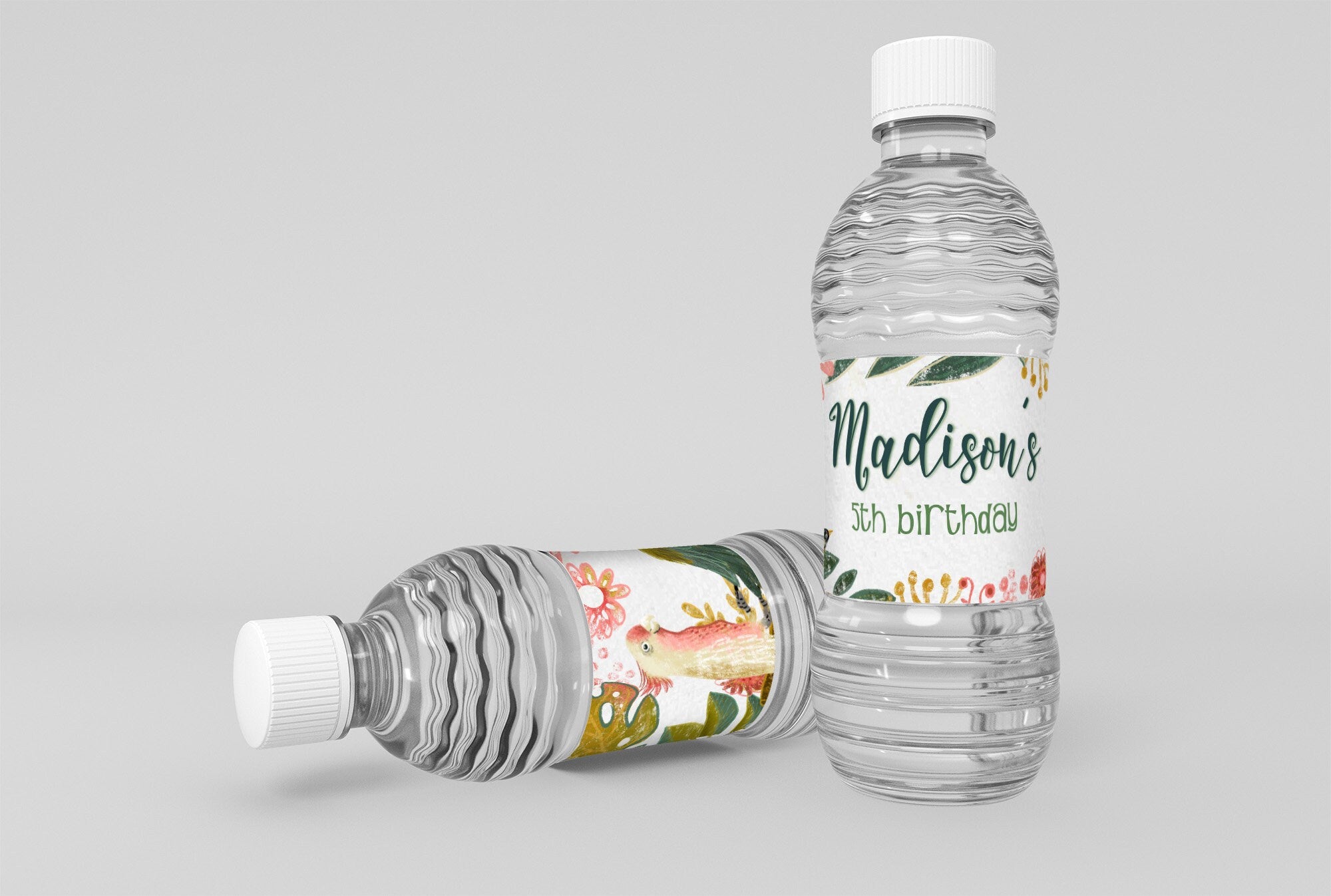 Tropical Birds Birthday Water Bottle Label, Editable (Instant Download)