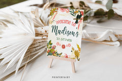 Tropical Bird Birthday Welcome Sign, Luau Party Decor (Instant Download)