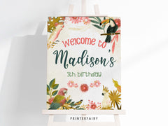 Tropical Bird Birthday Welcome Sign, Luau Party Decor (Instant Download)