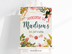 Tropical Bird Birthday Welcome Sign, Luau Party Decor (Instant Download)