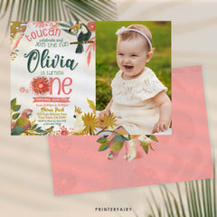 Tropical Toucan First Birthday Invitation, Photo, EDITABLE (Digital Item)
