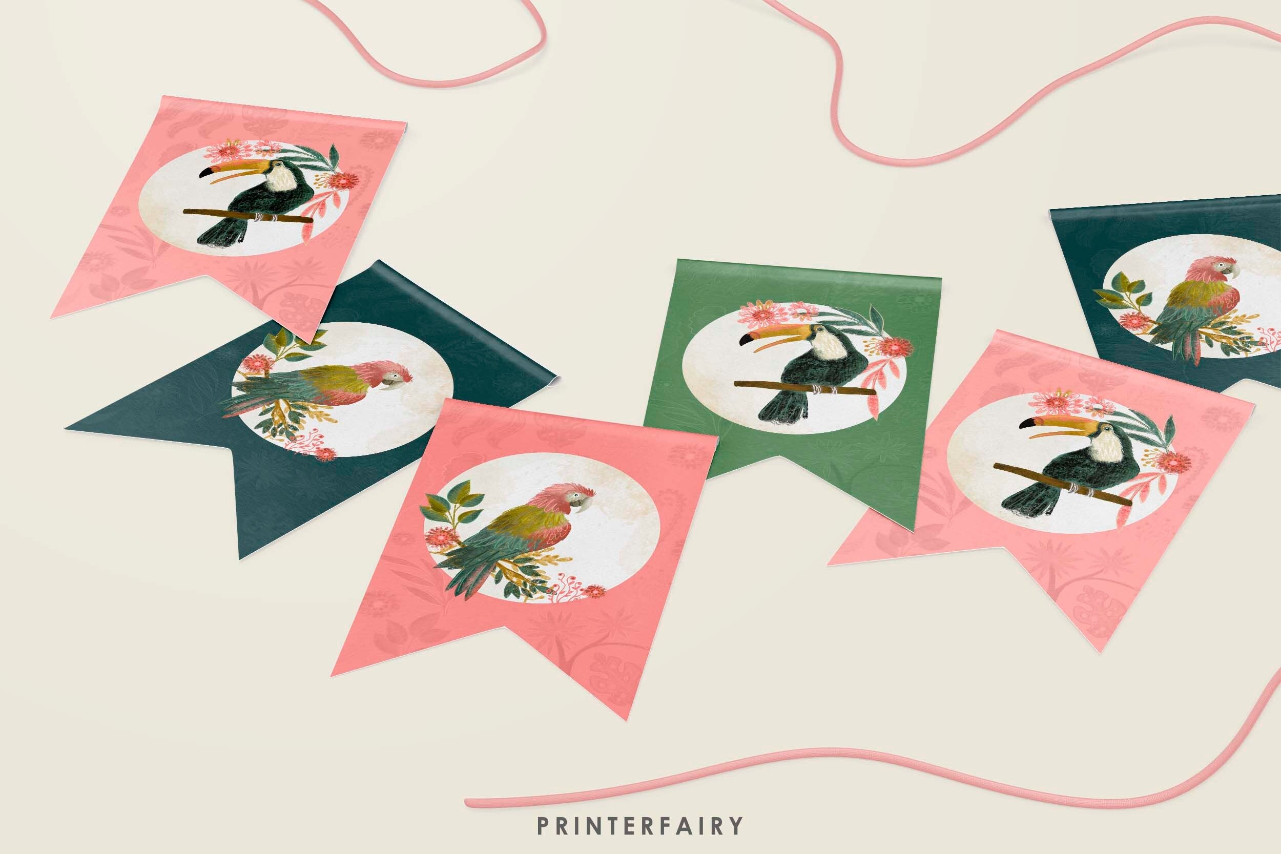 Tropical Birds Birthday Banner, Luau Party Decor (INSTANT DOWNLOAD)