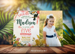 Tropical Birds Birthday Invitation with Photo, Editable Luau Invite (Instant Download)