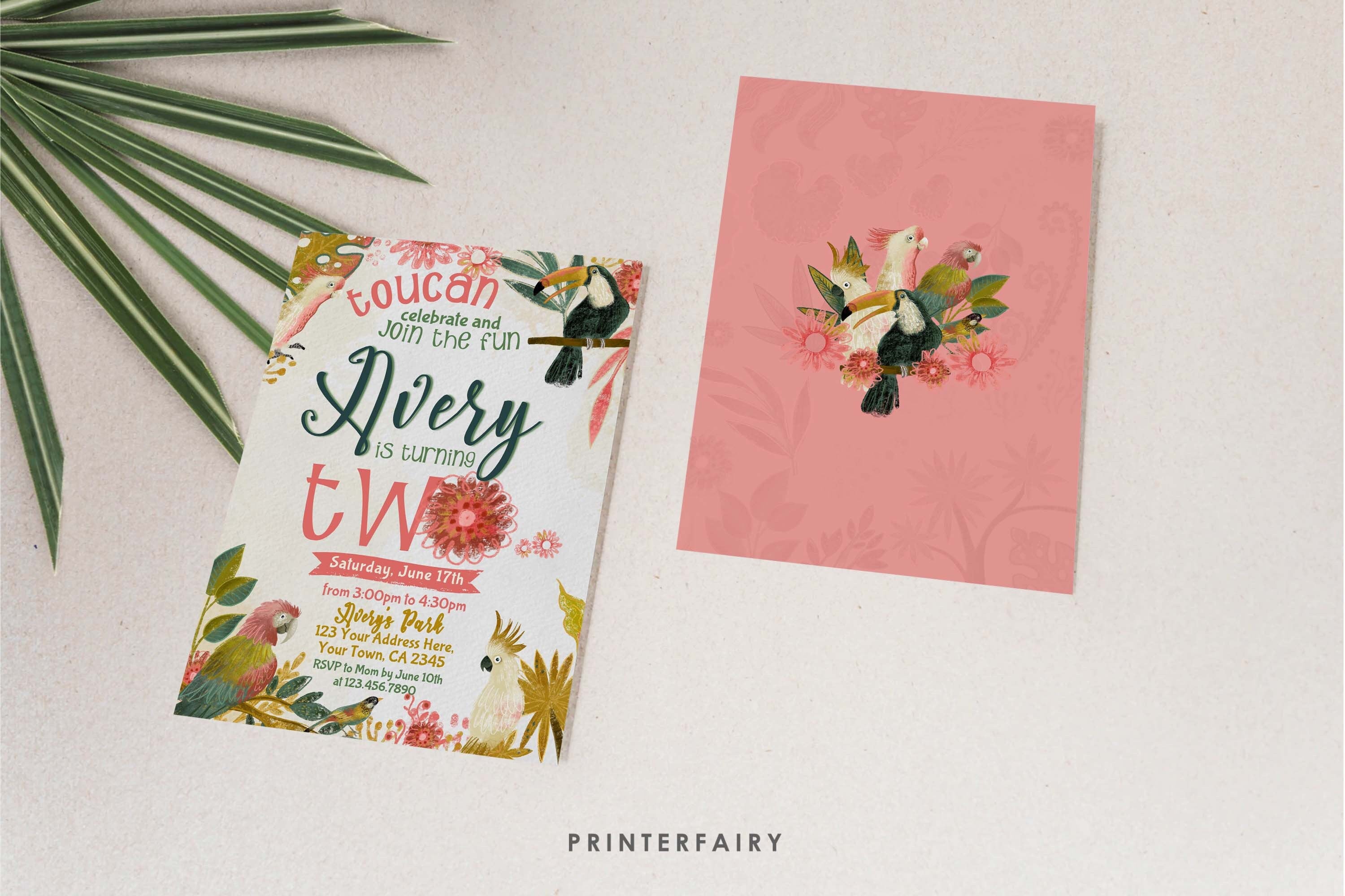 Tropical Birds Birthday Invitation, Luau Party, EDITABLE (Digital)