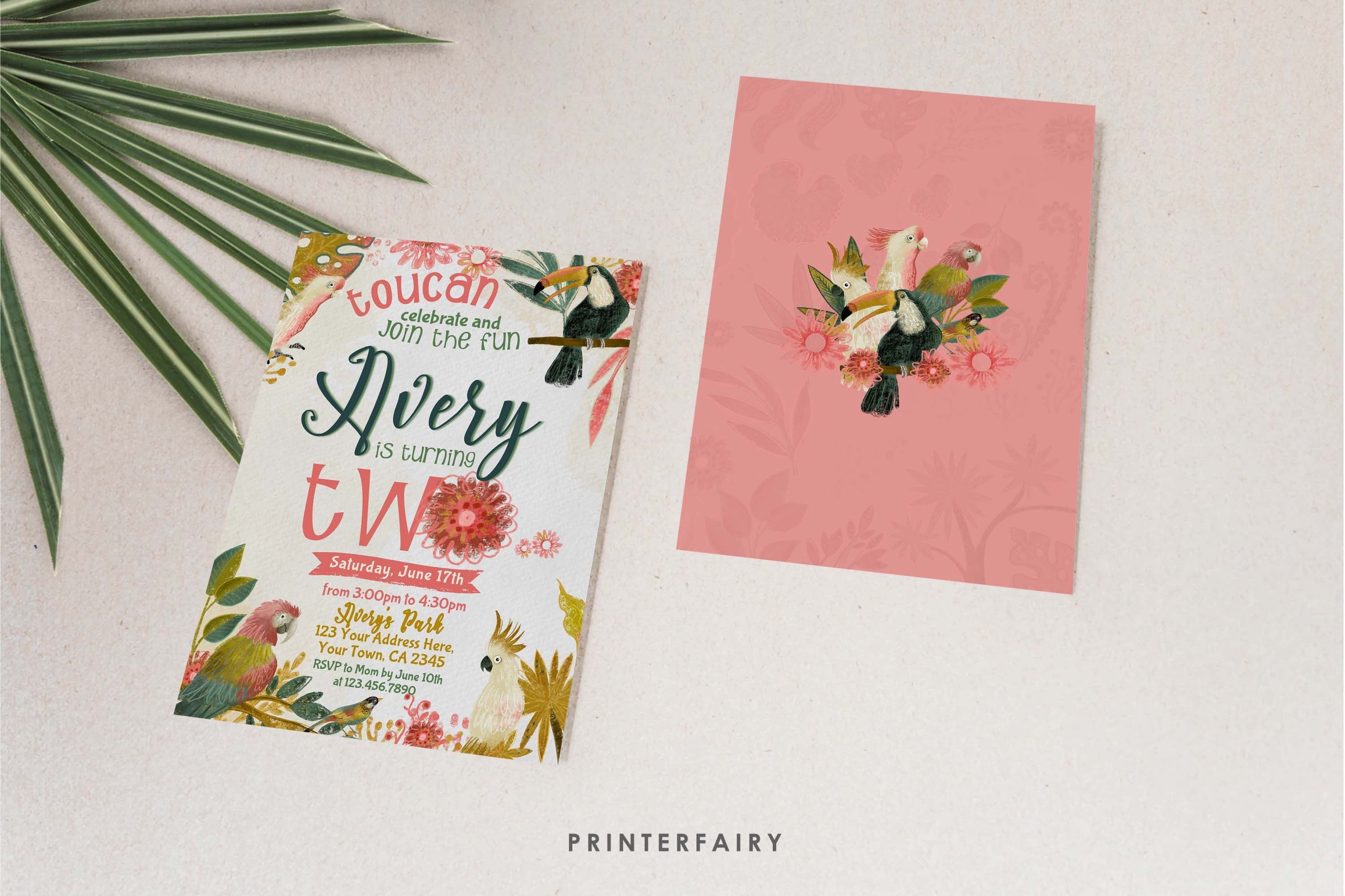 Tropical Birds Birthday Invitation, Luau Party, EDITABLE (Digital)