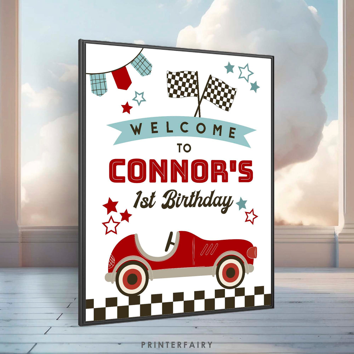 Editable Race Car Birthday Welcome Sign (Digital Download)