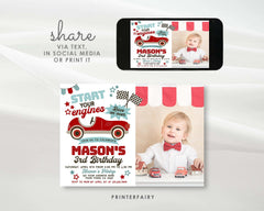 Race Car Birthday Invitation with Photo, Editable Racing Party (Printable)