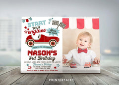 Race Car Birthday Invitation with Photo, Editable Racing Party (Printable)