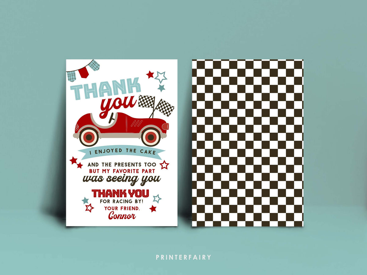 Race Car Birthday Thank You Card, Editable Racing Party (Digital Item)