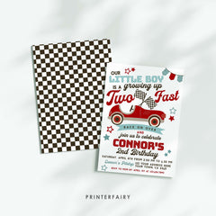Race Car 2nd Birthday Invitation, Two Fast Party (Editable)