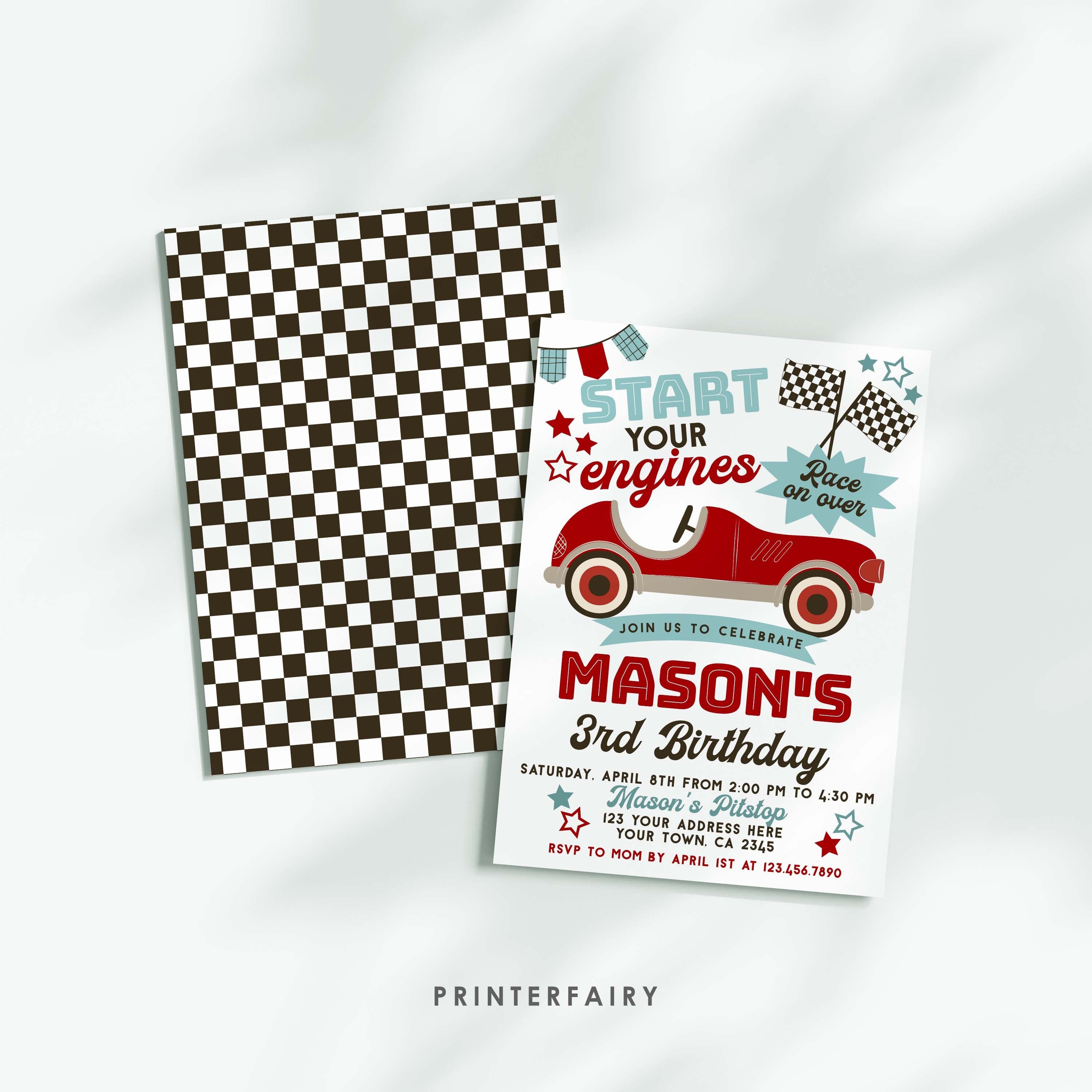Race Car Birthday Invitation, Editable Racing Party (Digital)