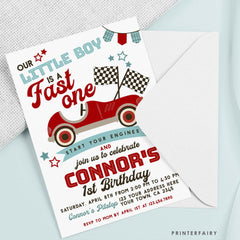 Race Car First Birthday Invitation, Fast One Editable Template (Digital Download)