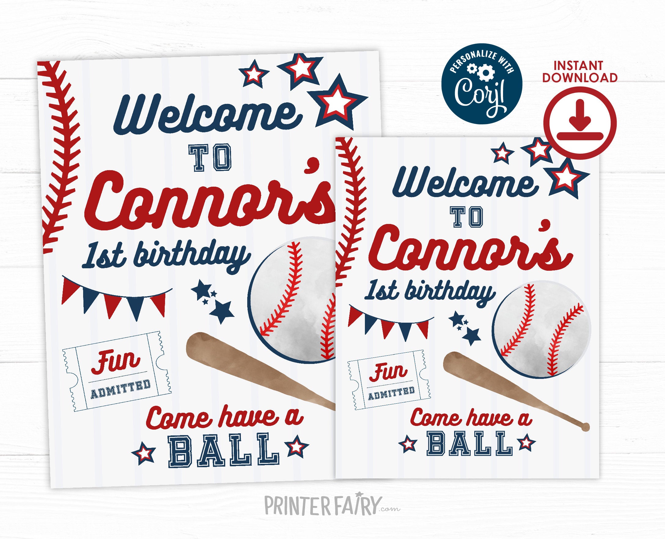 Editable Baseball Birthday Welcome Sign (Digital Download)