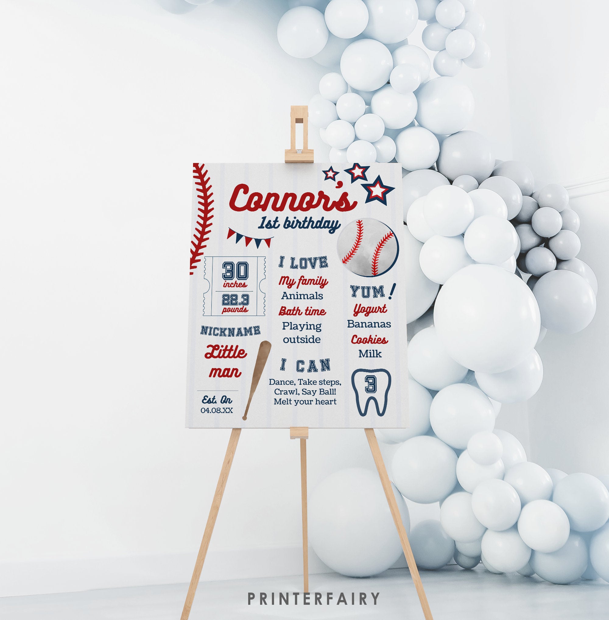 Baseball Birthday Milestones Board, Sports Party Decor (EDITABLE)