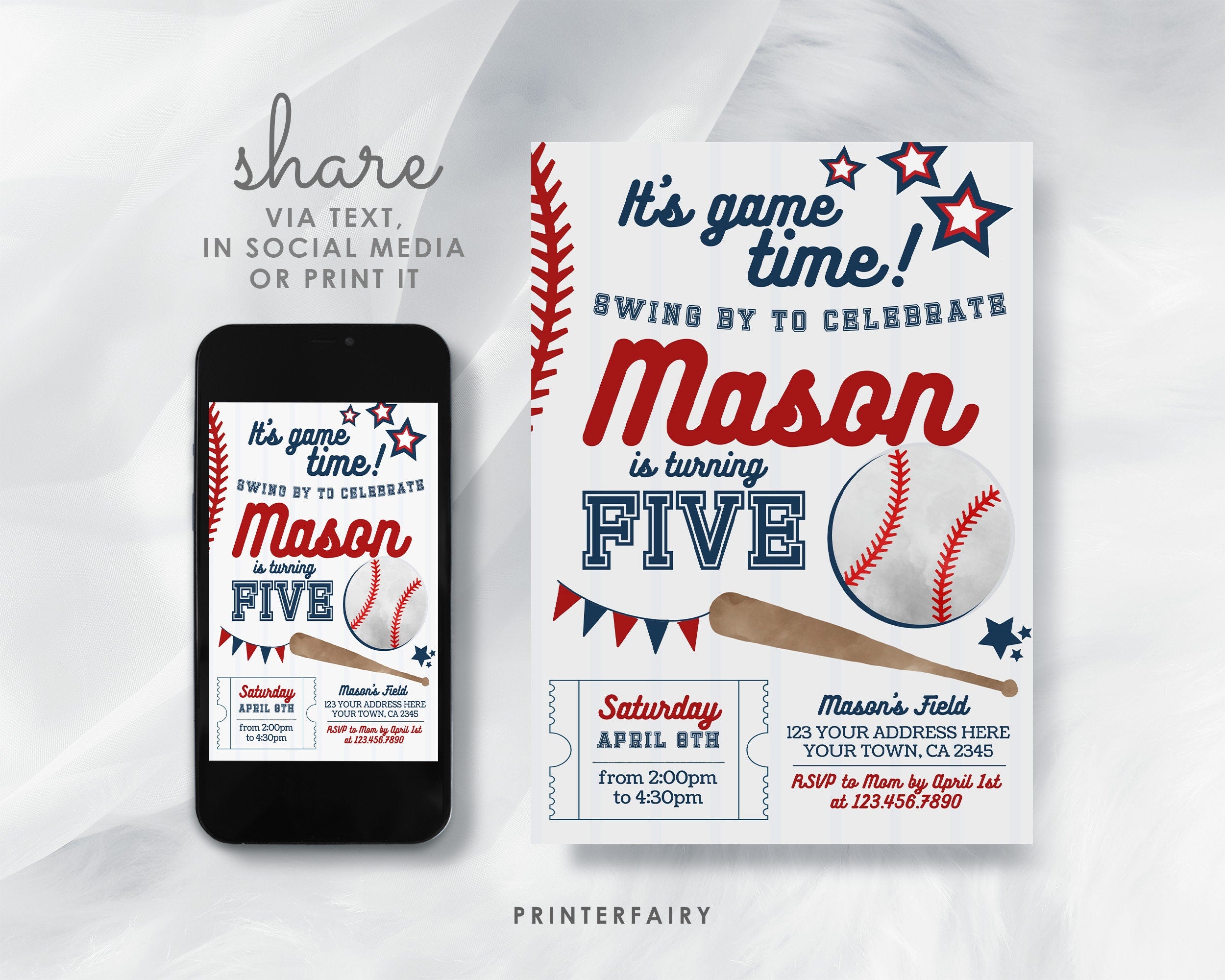 Editable Baseball Birthday Invitation, Sports Party (Digital)