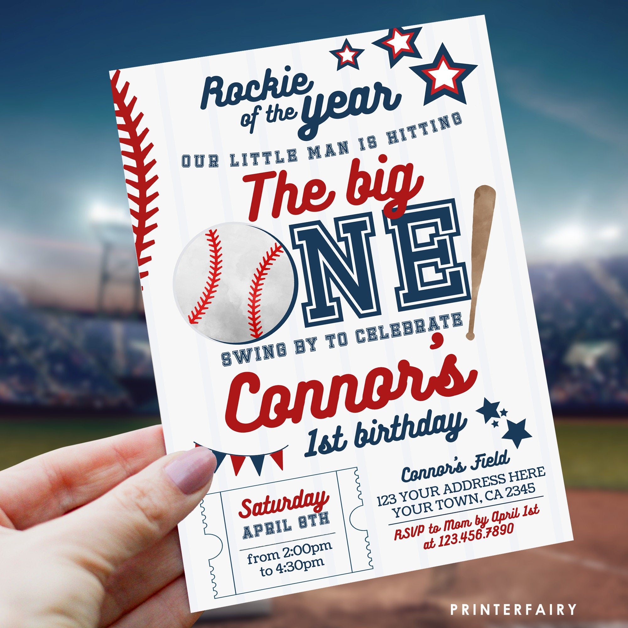 Baseball First Birthday Invitation, EDITABLE (Digital Item)