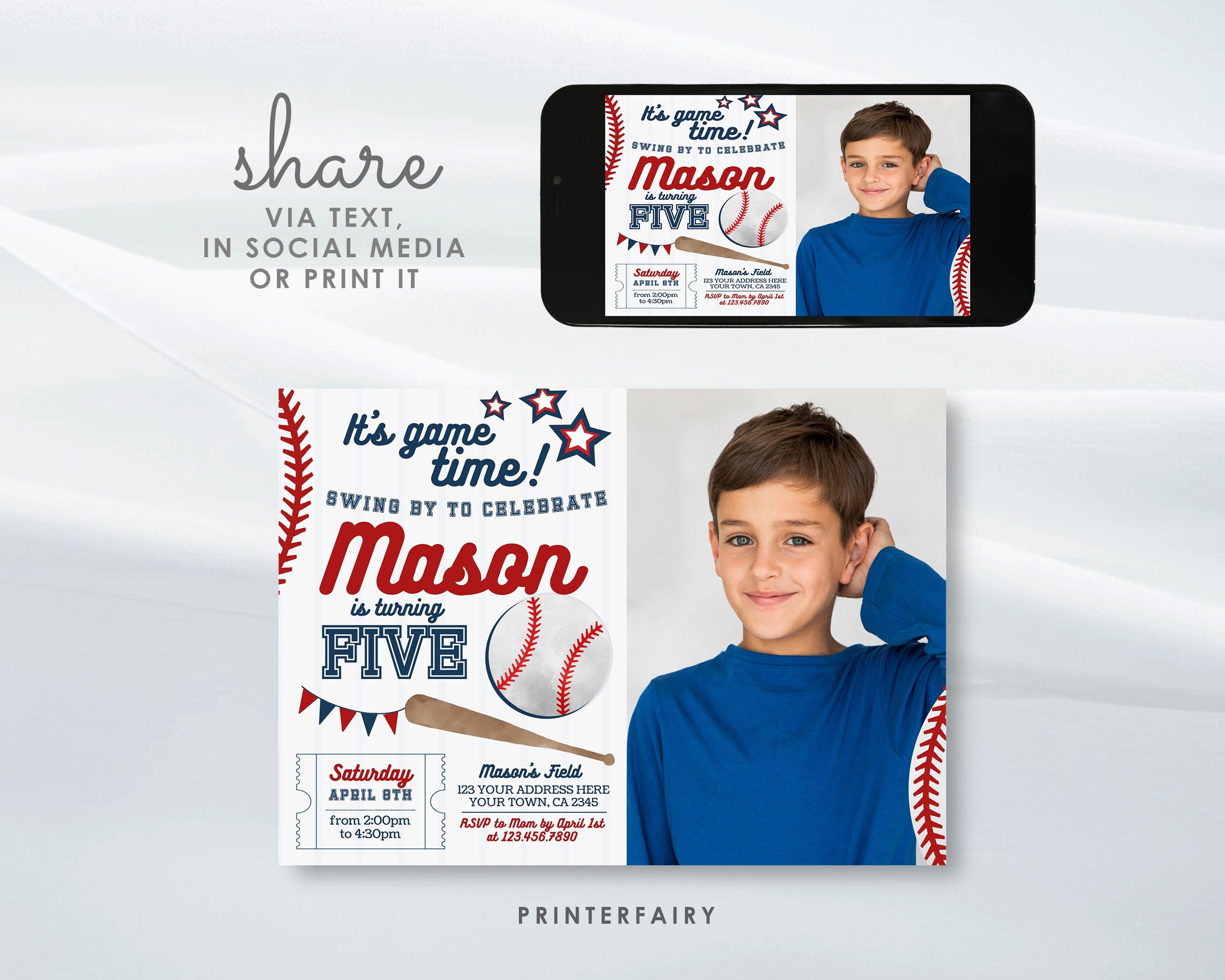 Editable Photo Baseball Birthday Invitation (Digital Download)
