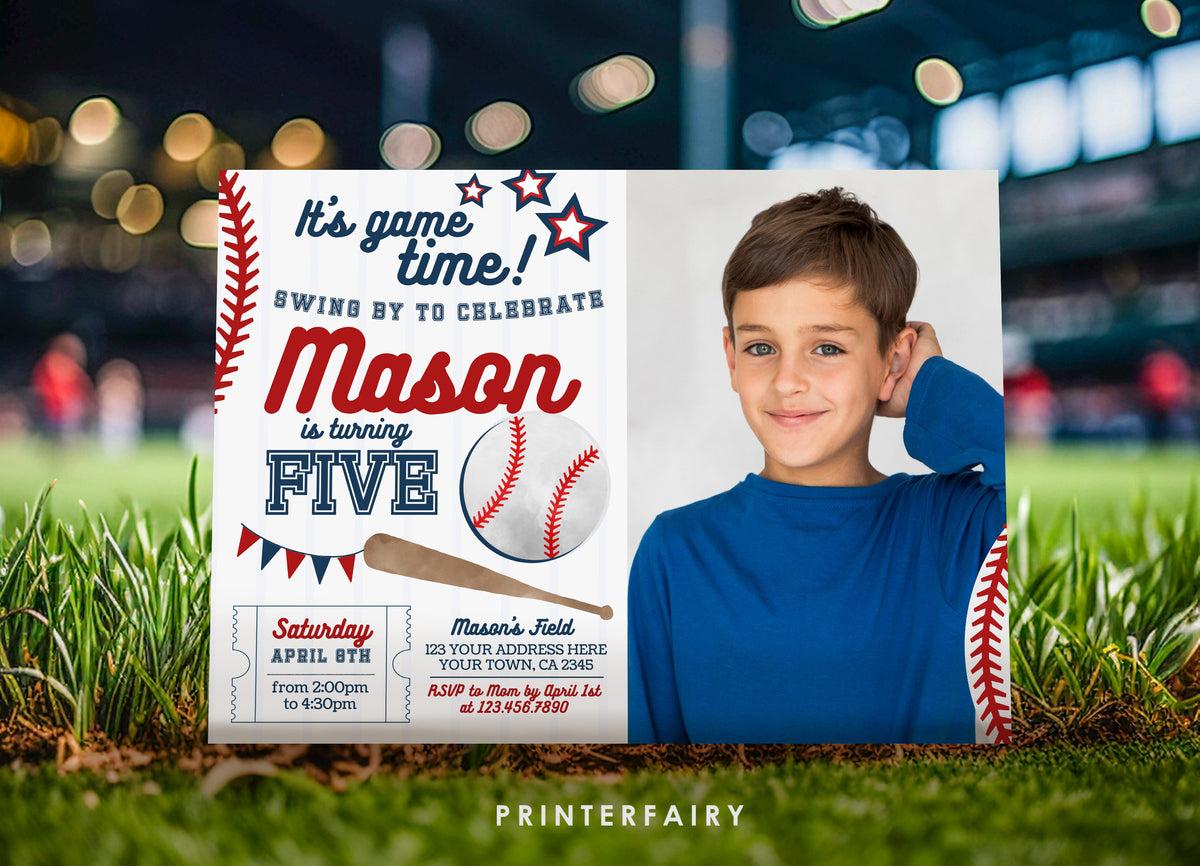 Editable Photo Baseball Birthday Invitation (Digital Download)