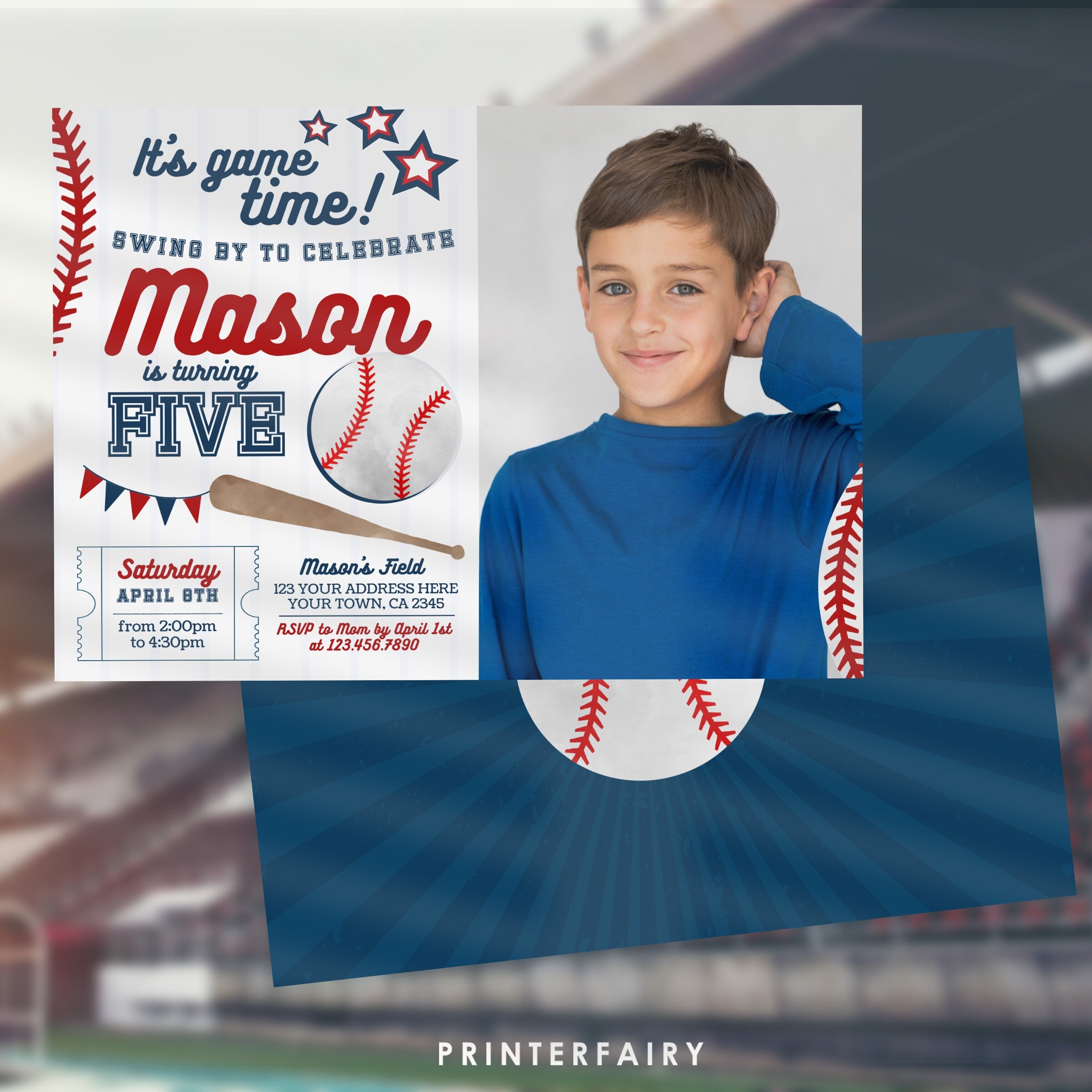 Editable Photo Baseball Birthday Invitation (Digital Download)