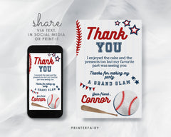 Editable Baseball Thank You Card, Sports Birthday (Digital Item)