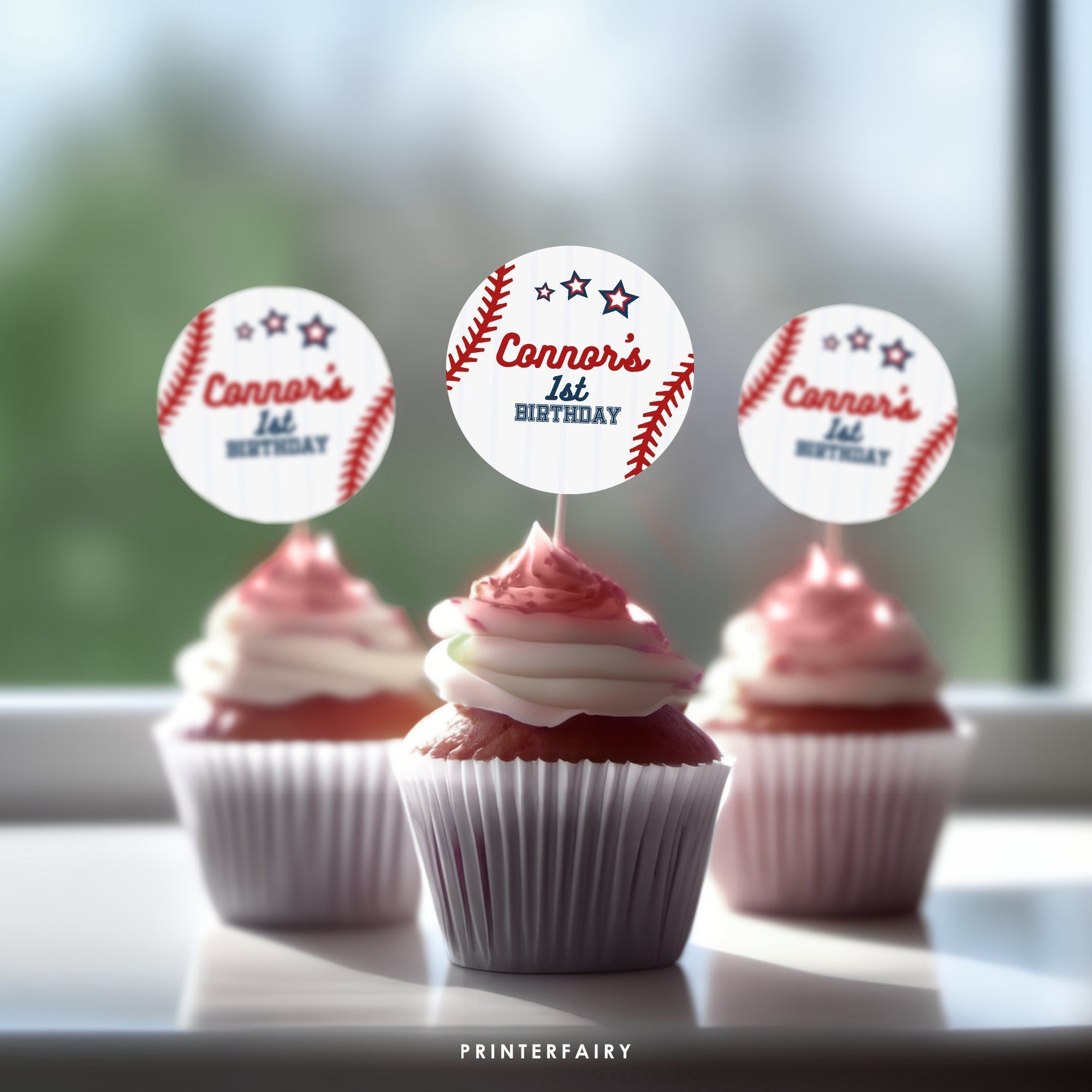 Editable Baseball Party Toppers, Birthday Stickers (Digital)