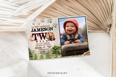 Baby Bear 2nd Birthday Invitation with Photo, Lumberjack Party (Instant Download)