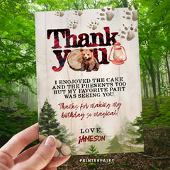 Lumberjack Bear Thank You Card, Winter Birthday (Digital Download)