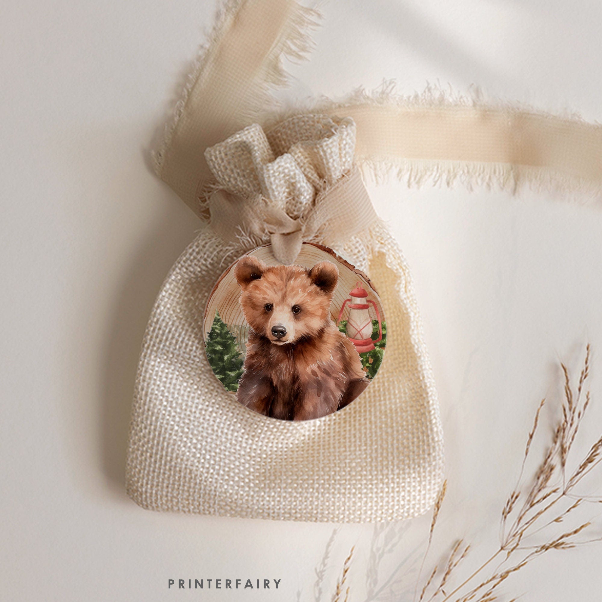 Lumberjack Bear Cupcake Toppers, Woodland Birthday Party (Printable Stickers)