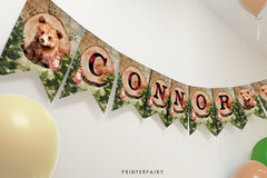 Bear Lumberjack Party Banner, Editable Baby Bear Birthday Garland, Winter Woodland Decoration, Printable Bunting