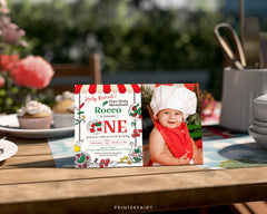 Pizza 1st Birthday Invitation with Photo, Little Meatball, Italian Chef Invite (Editable Digital Item)