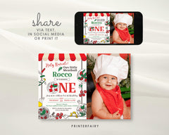 Pizza 1st Birthday Invitation with Photo, Little Meatball, Italian Chef Invite (Editable Digital Item)