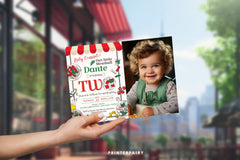 Pizza 2nd Birthday Invitation with Photo, Italian Theme (Digital Item)