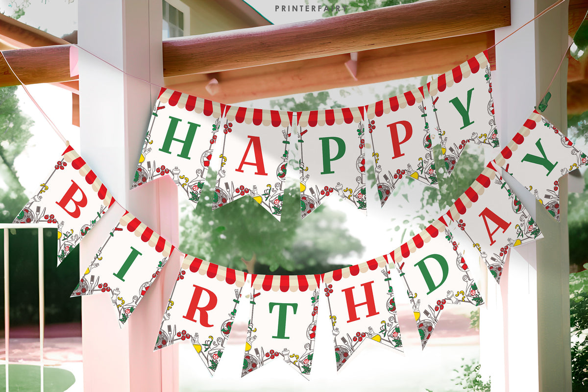 Italian Birthday Party Banner, Editable Printable Garland