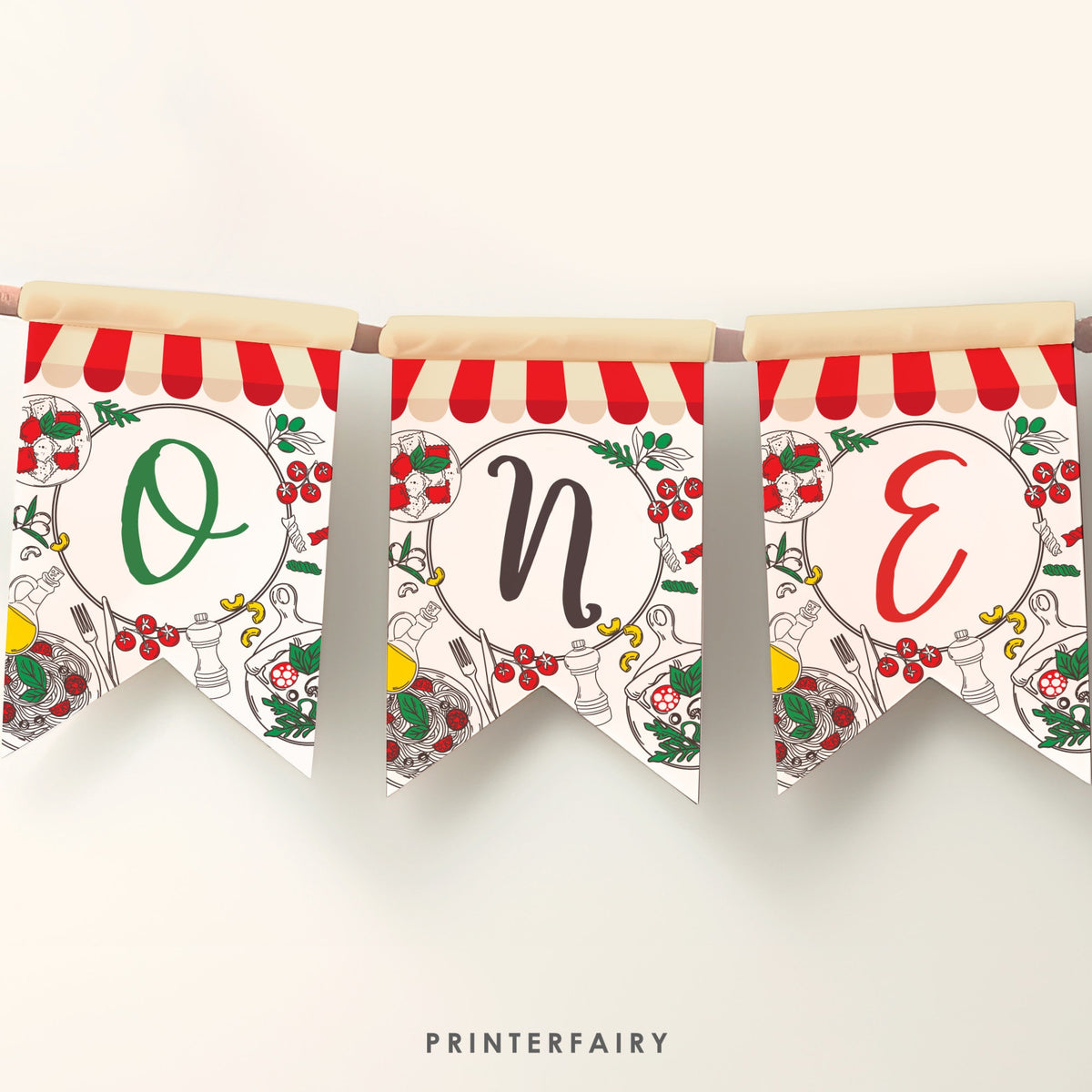 Italian 1st Birthday Banner, Pizza, Spaghetti, Editable Printable (Digital Download)