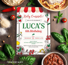 Italian Birthday Invitation, Pizza Party, Editable Printable
