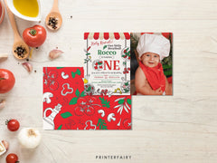 Pizza 1st Birthday Invitation with Photo, Little Meatball, Italian Chef Invite (Editable Digital Item)