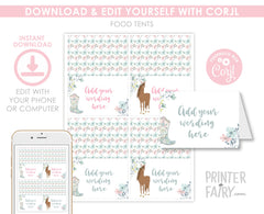 Floral Horse Food Tents, Editable Birthday Party Decor (Digital Download)