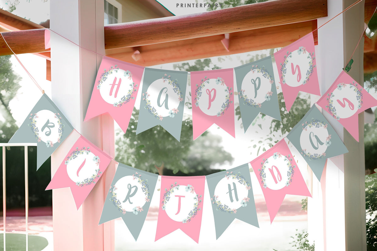 Floral Horse Birthday Banner, Cowgirl Party Decor (EDITABLE, Instant Download)