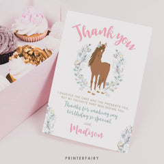 Floral Horse Thank You Card, Editable Template (Digital Download)