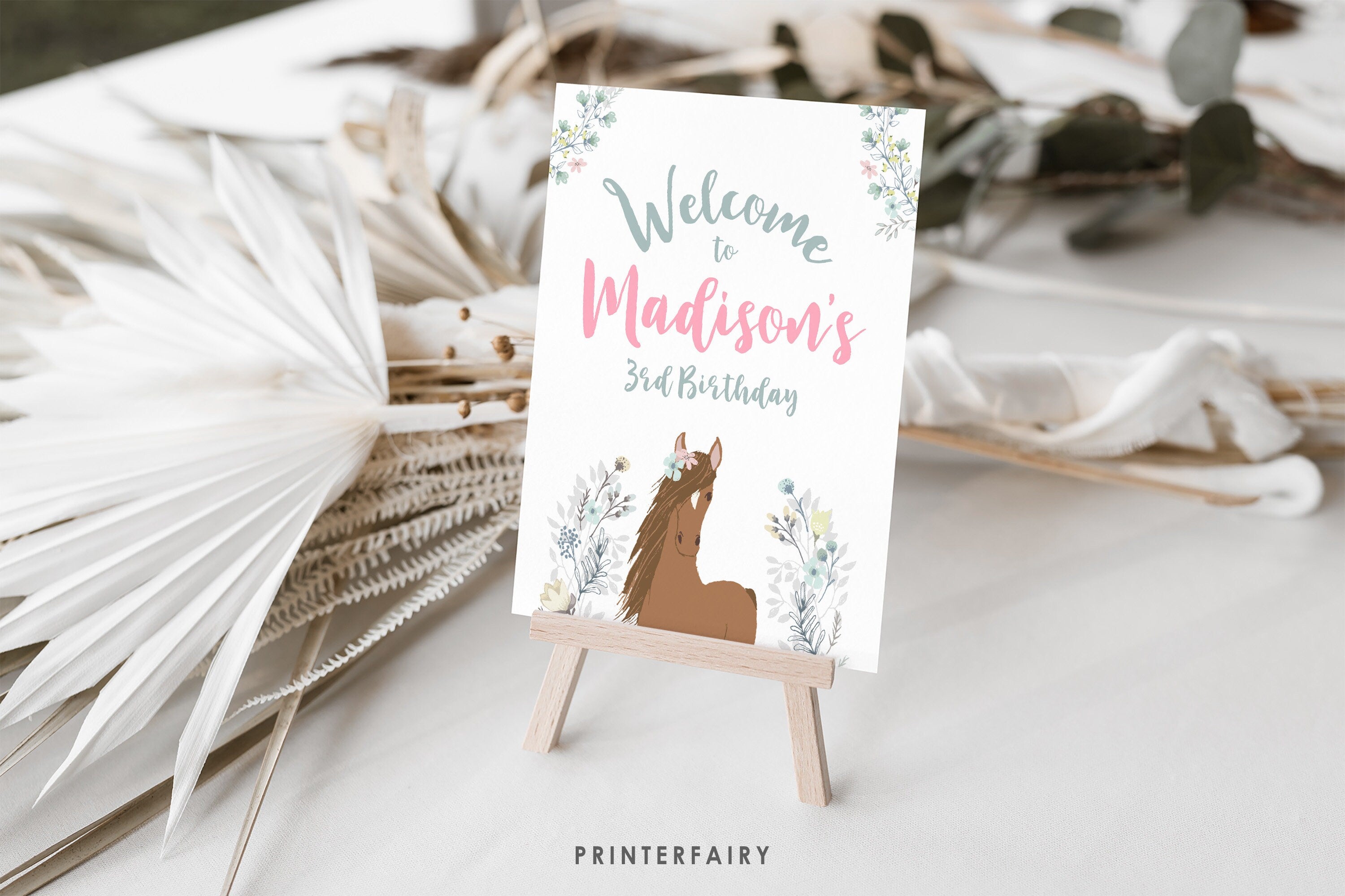 Floral Horse Birthday Welcome Sign, EDITABLE (Digital Download)