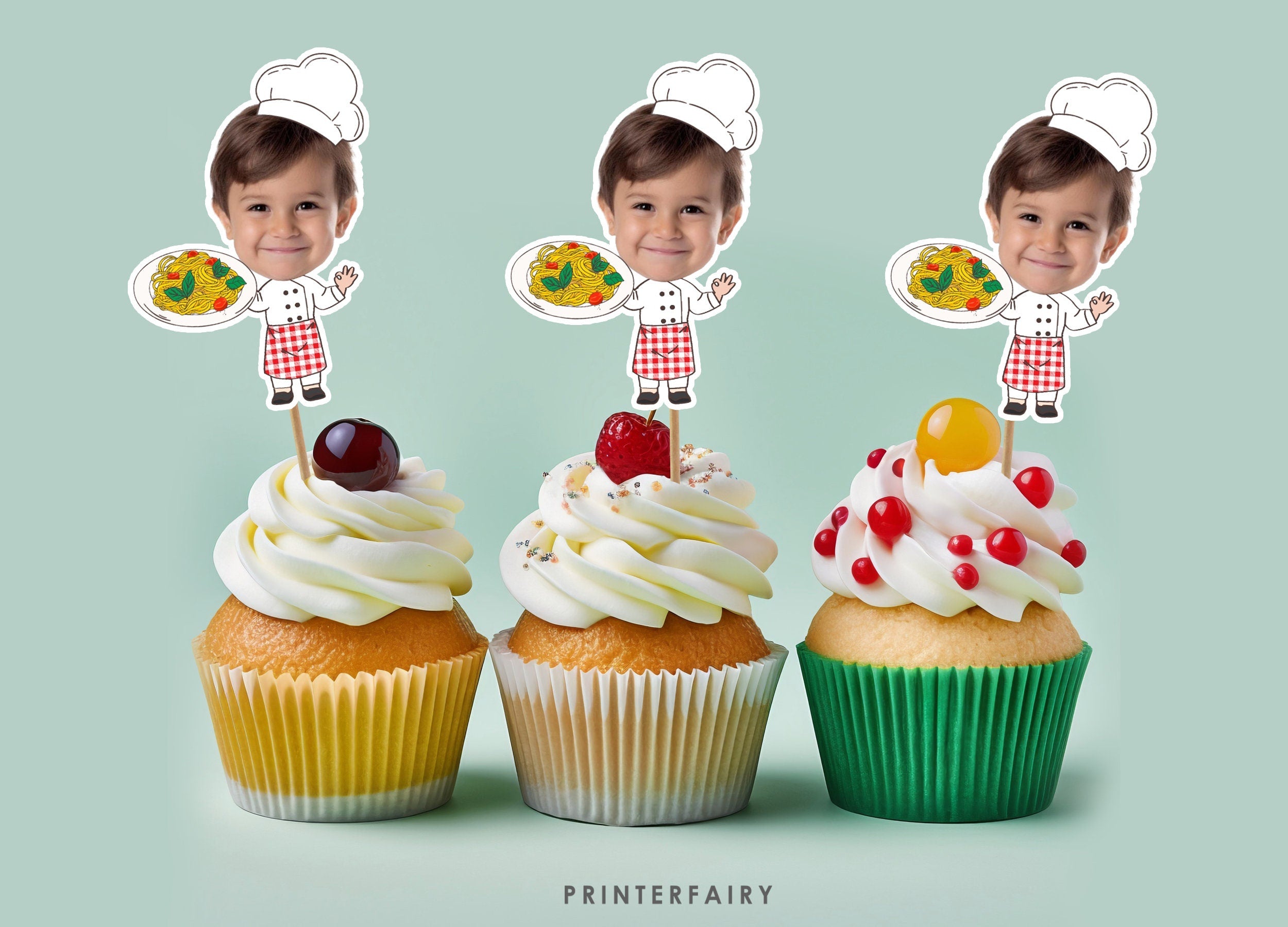Italian Party Photo Cupcake Toppers, Editable Birthday Stickers (Digital)